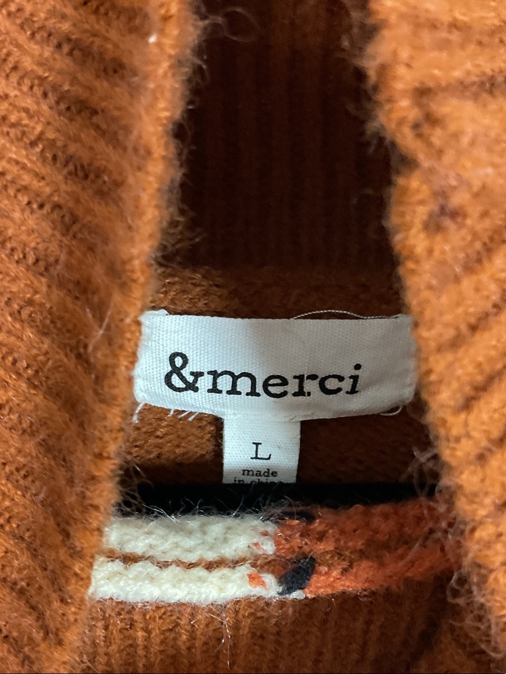 &Merci Turtleneck Floral Leaf Appliqué Patchwork Sweater in Rust & Cream Large - Picture 2 of 15